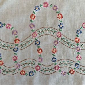 Vintage European Hand Embroidered Curtain Panel